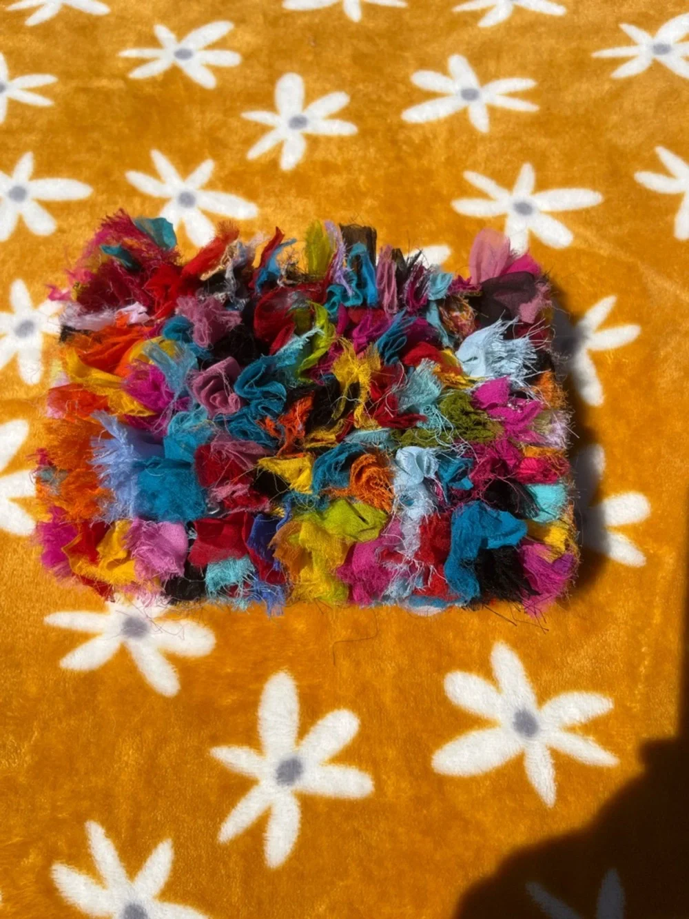 Small Colorful Handloom Frilly Boho Pouch Cosmetic Makeup Bag